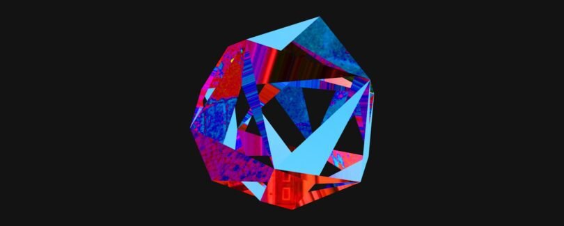 A colorful, geometric shape against black.